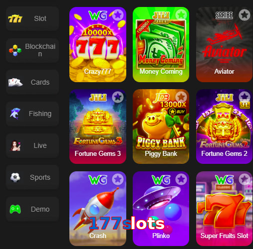 Main screen of 177Slots game page for PK players
